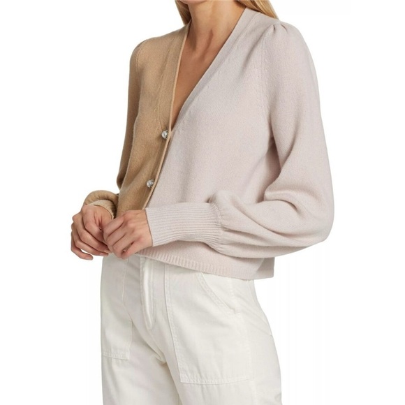Cami NYC Maya Cardigan M Cashew Colorblock Wool Pearl Button Sweater Soft Girl - Picture 3 of 14